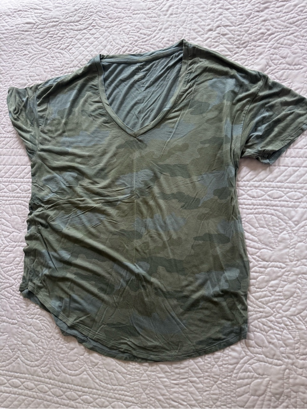 American Eagle Outfitters Olive Camo V-Neck Tee